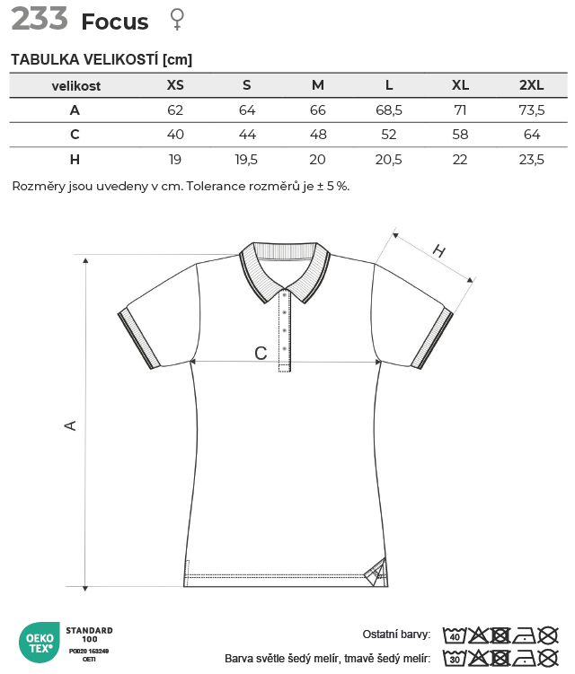 233 Focus polokošile dámská Tabulka velikostí